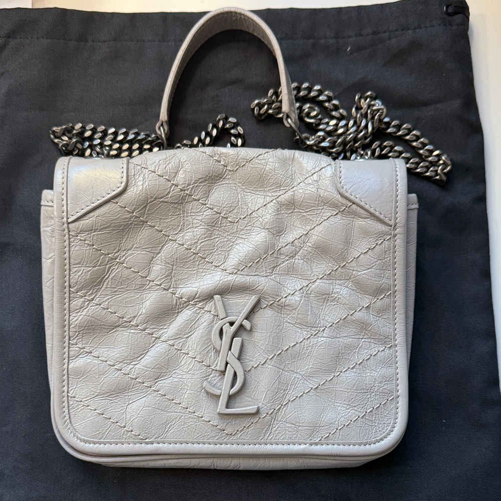 Yves Saint Laurent Quilted Leather Crossbody Bag in Light Gray